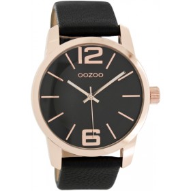 OOZOO Timepieces 43mm Rosegold Black Leather Strap C7419